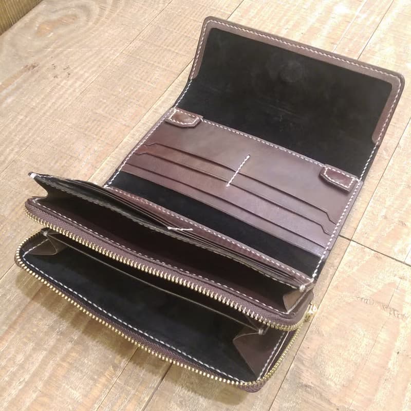 純手工製作手工染色皮革長夾附零錢包 (免費印字，繡字）