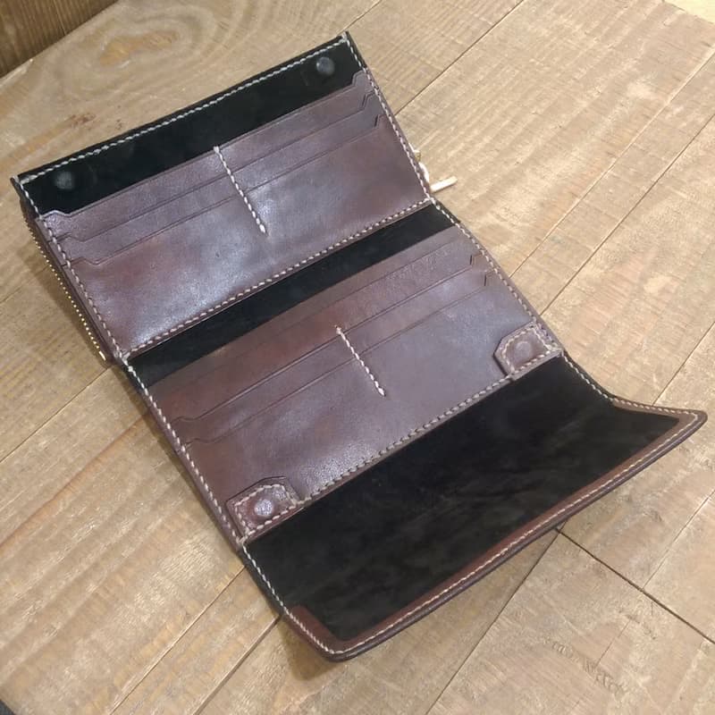 純手工製作手工染色皮革長夾附零錢包 (免費印字，繡字）