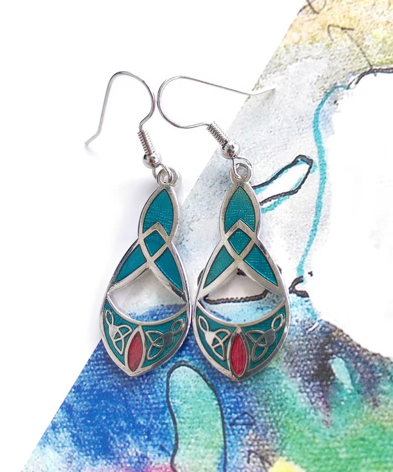 Vintage Jewelry 西洋古董飾品 景泰藍 湖水綠流紋 耳勾 針式耳環