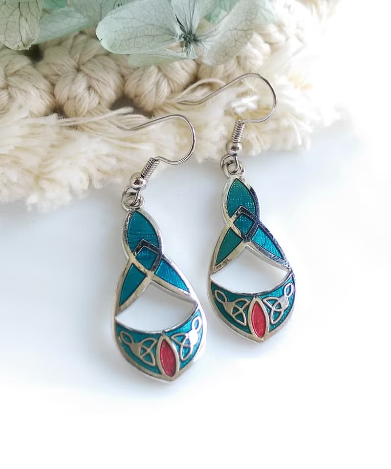 Vintage Jewelry 西洋古董飾品 景泰藍 湖水綠流紋 耳勾 針式耳環