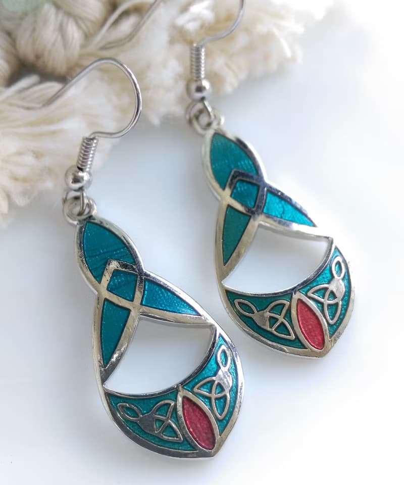 Vintage Jewelry 西洋古董飾品 景泰藍 湖水綠流紋 耳勾 針式耳環