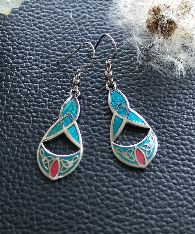 Vintage Jewelry 西洋古董飾品 景泰藍 湖水綠流紋 耳勾 針式耳環