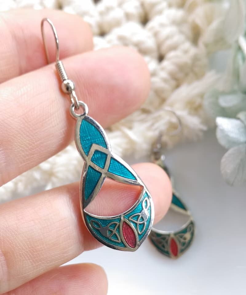 Vintage Jewelry 西洋古董飾品 景泰藍 湖水綠流紋 耳勾 針式耳環