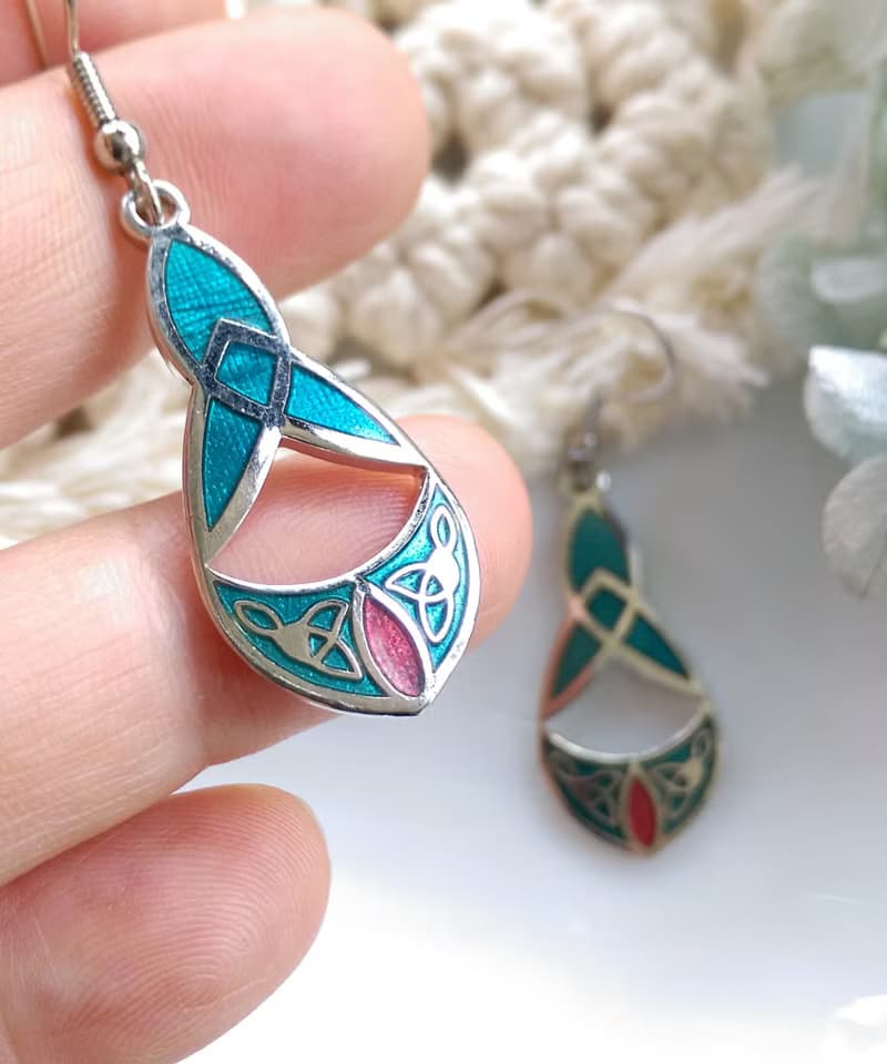 Vintage Jewelry 西洋古董飾品 景泰藍 湖水綠流紋 耳勾 針式耳環