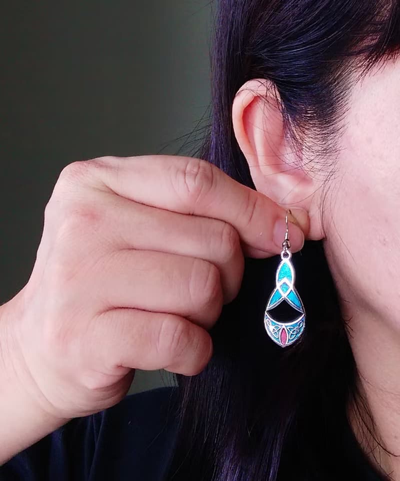 Vintage Jewelry 西洋古董飾品 景泰藍 湖水綠流紋 耳勾 針式耳環