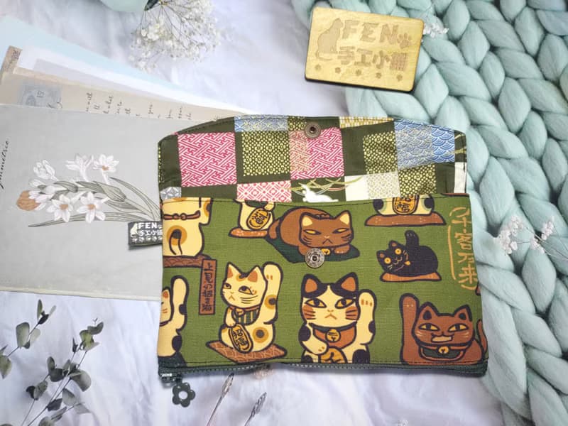 日本限量款妖怪厭世招財貓拉鍊布紅包袋-下方拉鍊紅包袋-手作