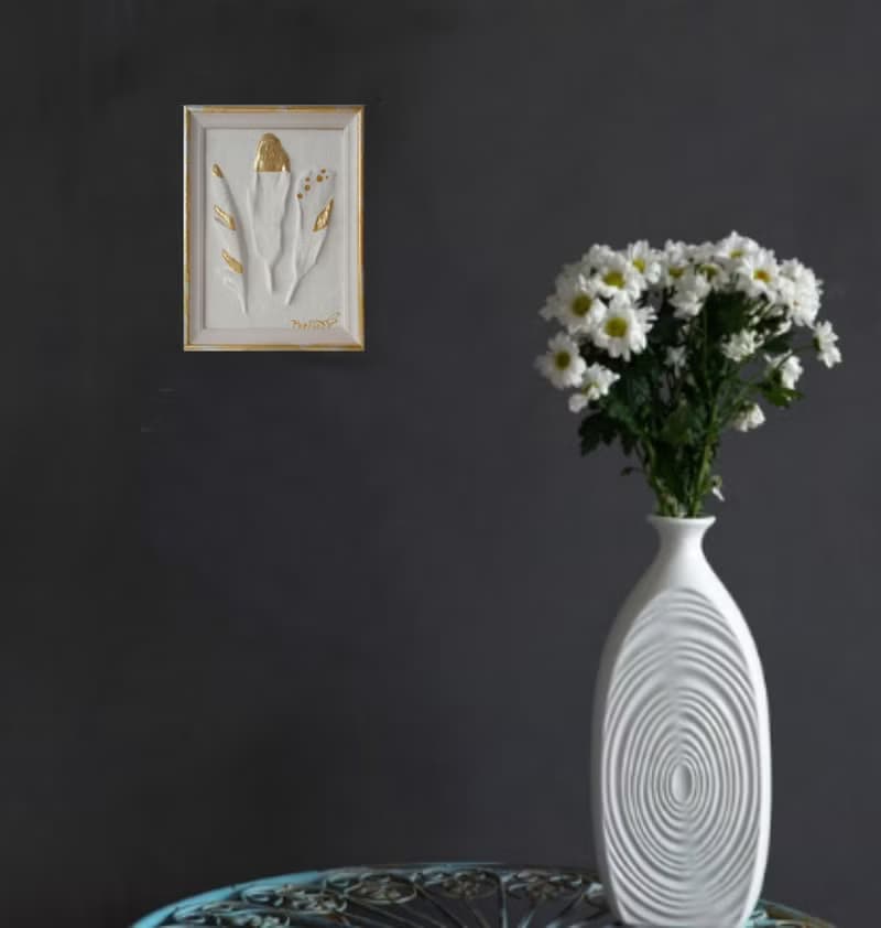 帶框 3D 牆藝術金色羽毛牆藝術淺浮雕裝飾牆板