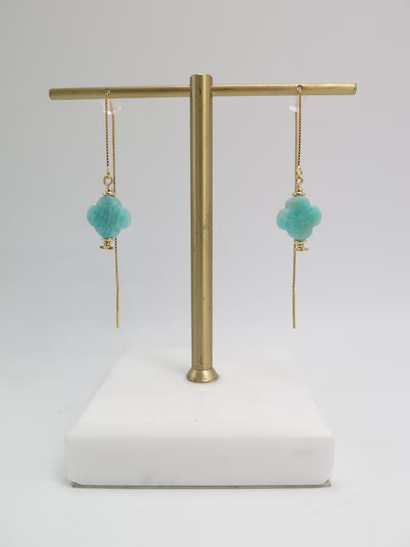 【生日禮物】COLE COOL原創幸運草天河石純銀耳線耳環 可拉長短