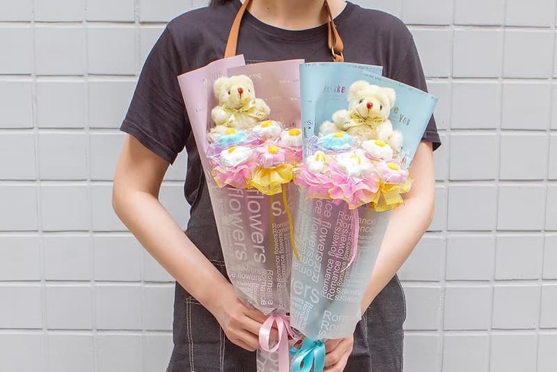 熊熊花語小花束(含泰迪熊X1隻+大花花棉花糖X5支) 畢業 生日禮物