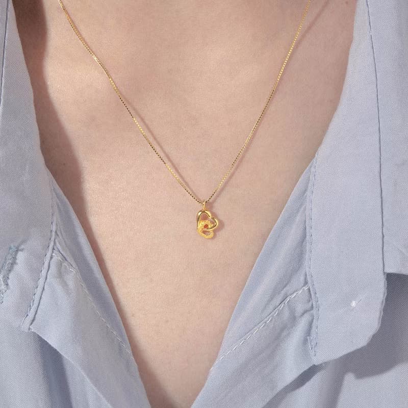 藏寶箱金飾 9999黃金純金 雙愛心Love蝴蝶結墜子 項鍊鎖骨鏈