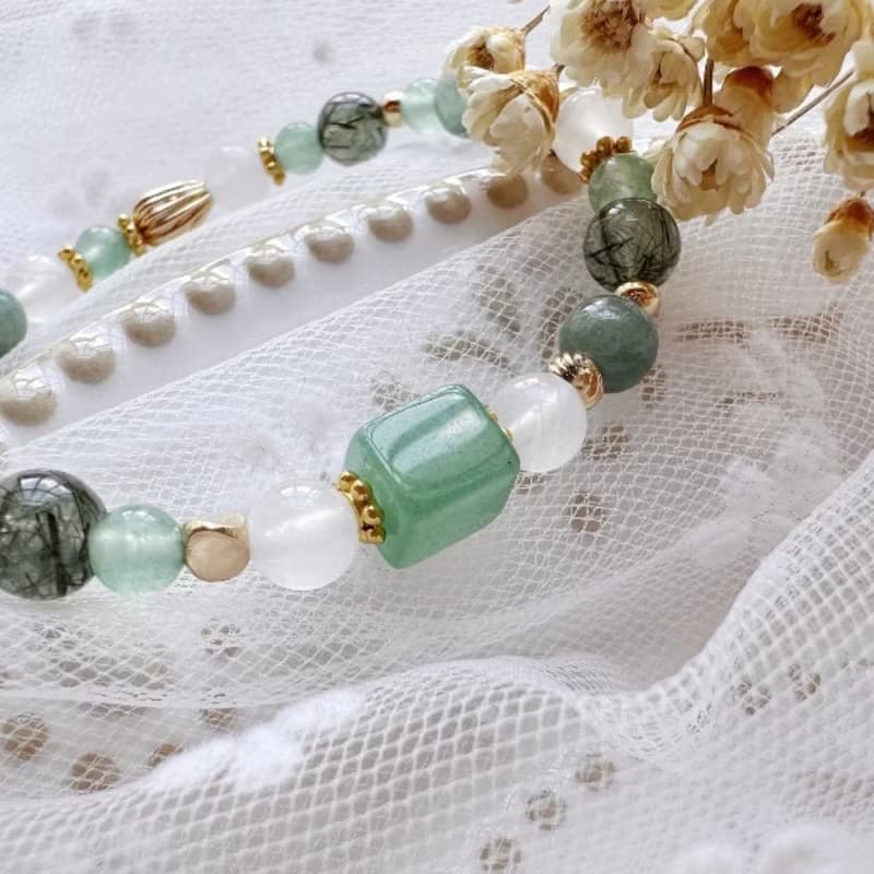 靜謐森語 / 髮晶手鍊 水晶手鍊 招財手鍊 綠髮晶手串 藍綠晶