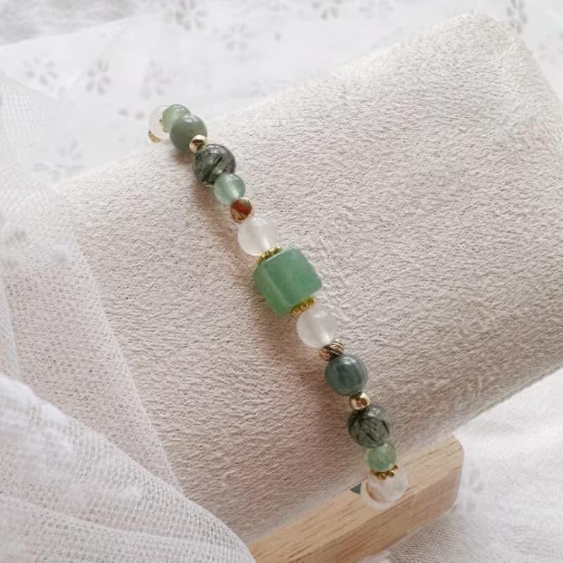 靜謐森語 / 髮晶手鍊 水晶手鍊 招財手鍊 綠髮晶手串 藍綠晶