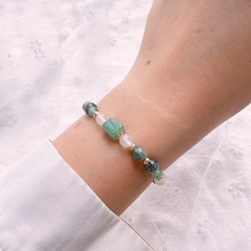 靜謐森語 / 髮晶手鍊 水晶手鍊 招財手鍊 綠髮晶手串 藍綠晶