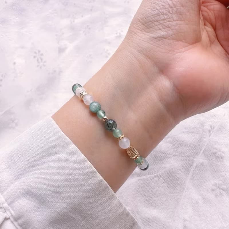 靜謐森語 / 髮晶手鍊 水晶手鍊 招財手鍊 綠髮晶手串 藍綠晶