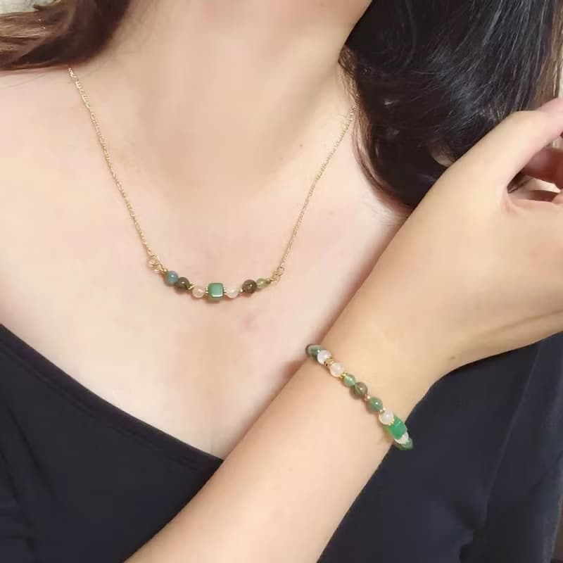 靜謐森語 / 髮晶手鍊 水晶手鍊 招財手鍊 綠髮晶手串 藍綠晶