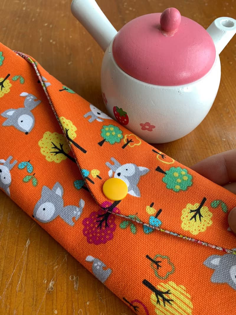 文青風環保筷袋  松鼠遊趣 橘 手作餐具袋.交換禮物.嚴選最