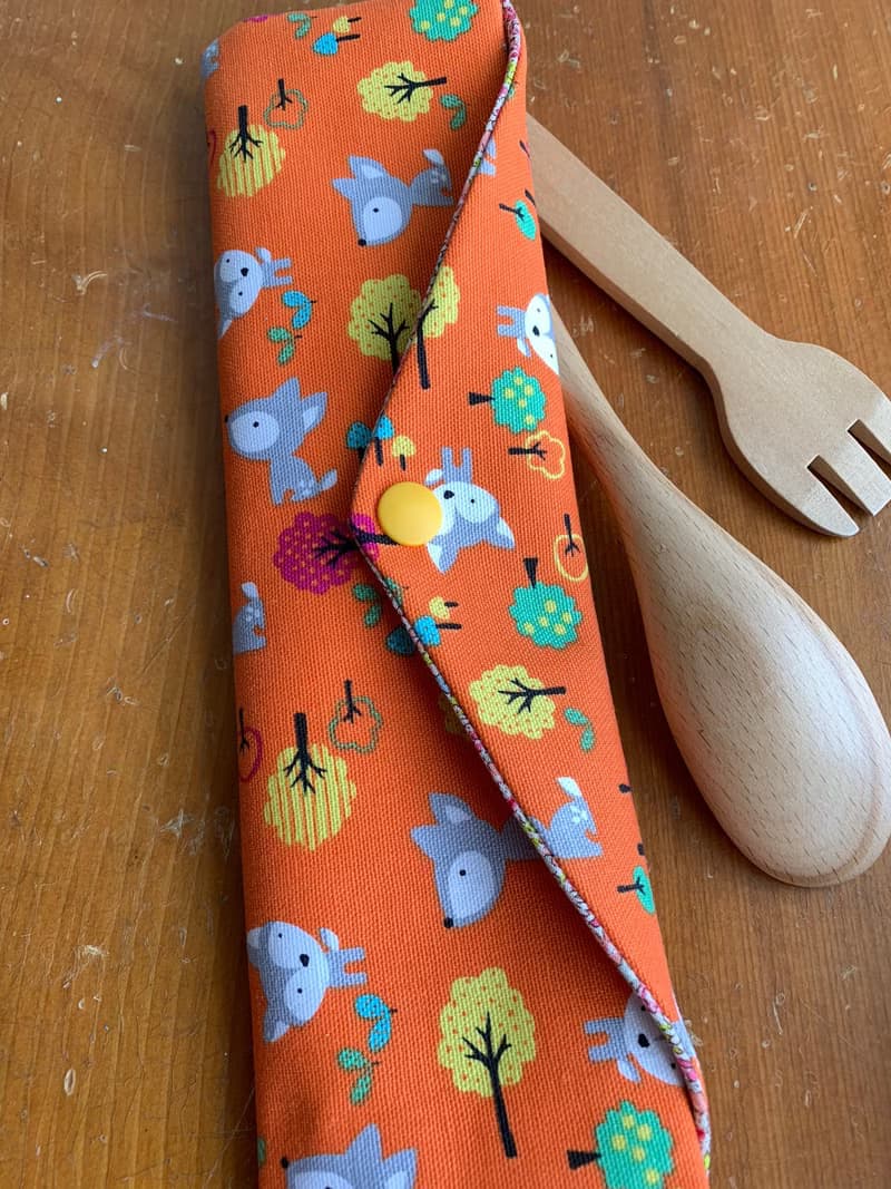 文青風環保筷袋  松鼠遊趣 橘 手作餐具袋.交換禮物.嚴選最