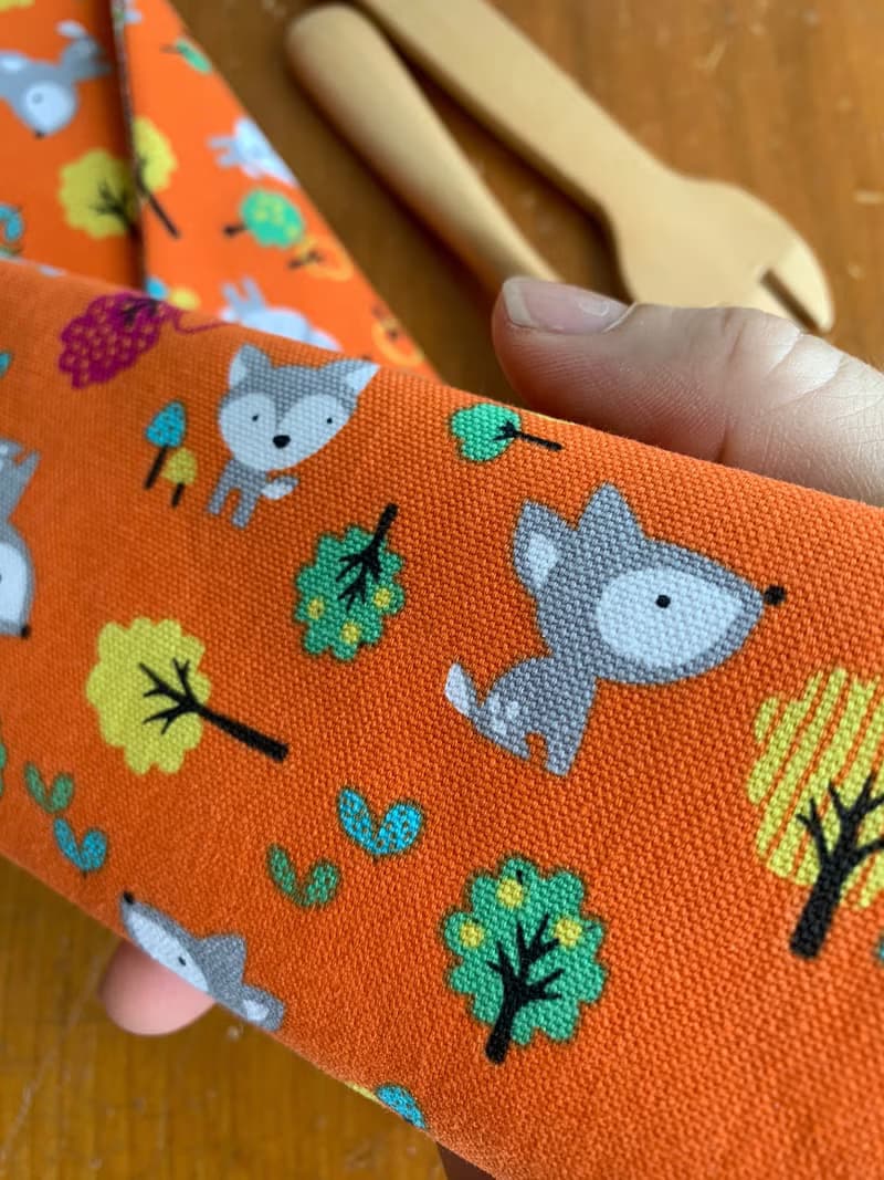 文青風環保筷袋  松鼠遊趣 橘 手作餐具袋.交換禮物.嚴選最