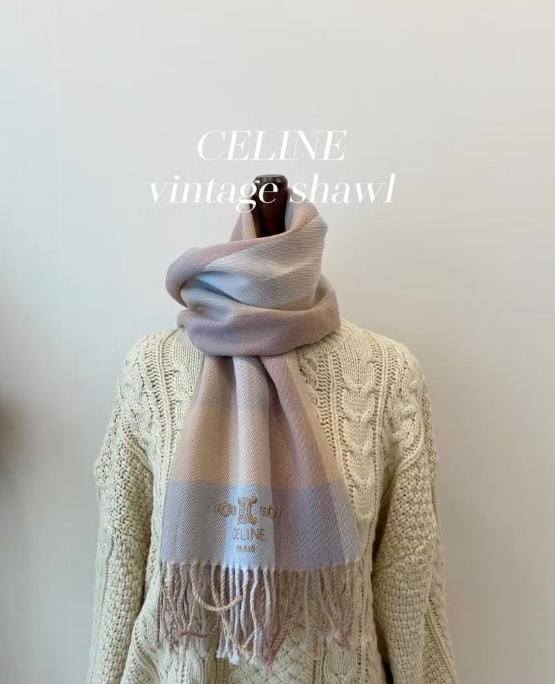 未使用帶標 CELINE 凱旋門格紋民族毛毯蓋毯頸巾圍巾領巾圍脖披肩