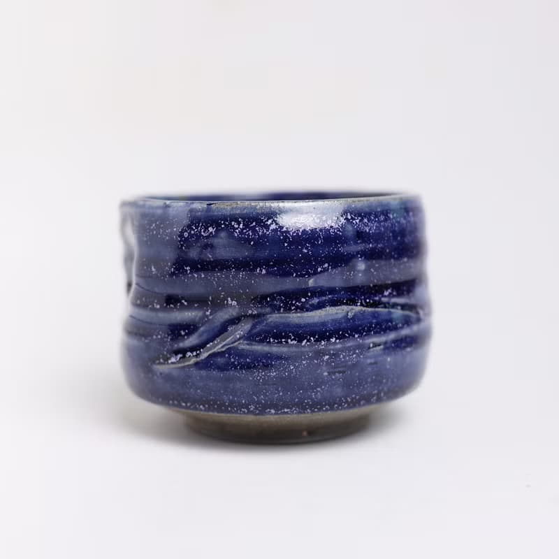 明芽窯 l 柴燒灰藍造型茶碗 藍 茶具 陶器 陶藝品 蒐藏品 H6