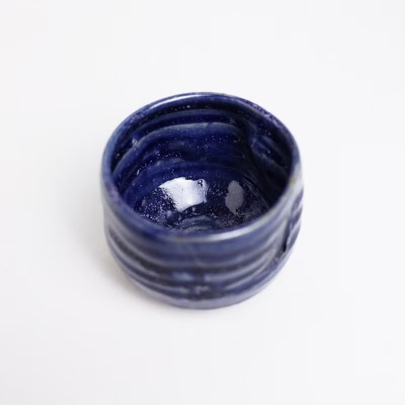 明芽窯 l 柴燒灰藍造型茶碗 藍 茶具 陶器 陶藝品 蒐藏品 H6