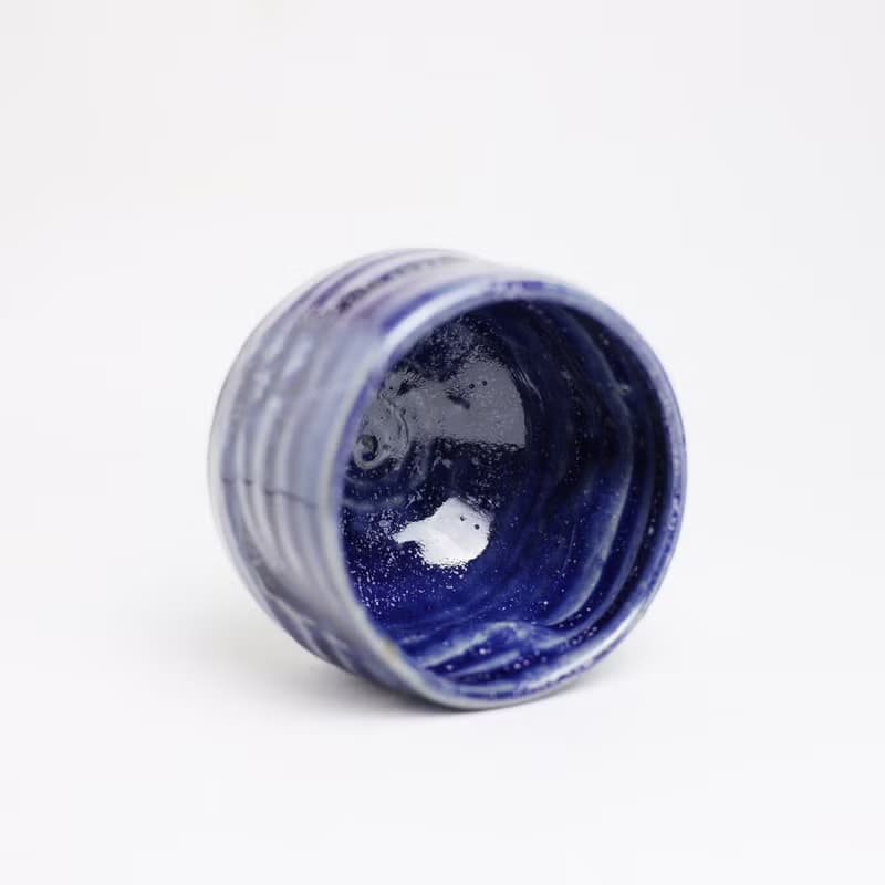 明芽窯 l 柴燒灰藍造型茶碗 藍 茶具 陶器 陶藝品 蒐藏品 H6