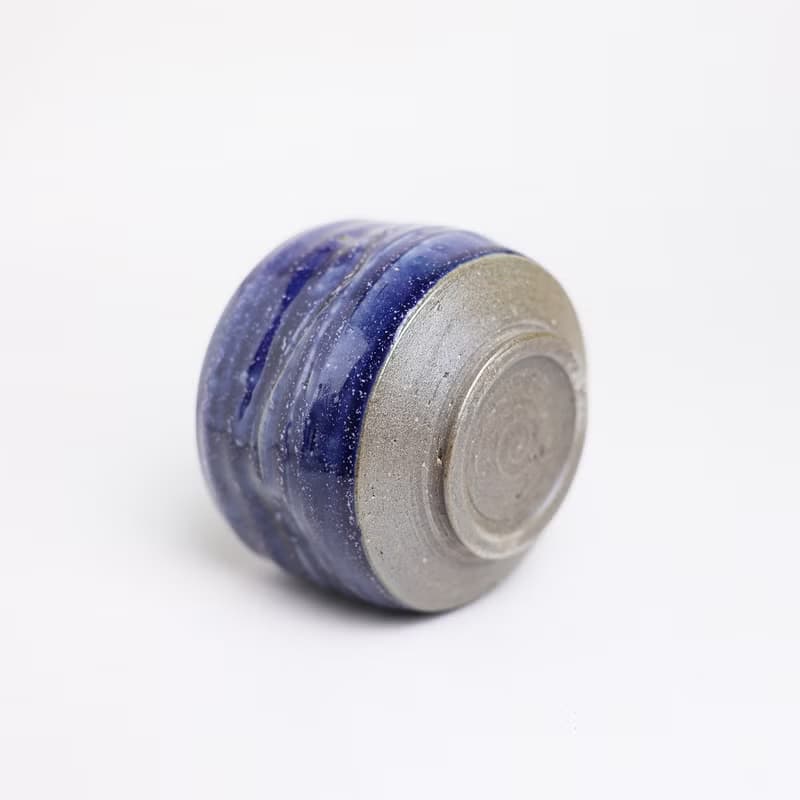 明芽窯 l 柴燒灰藍造型茶碗 藍 茶具 陶器 陶藝品 蒐藏品 H6