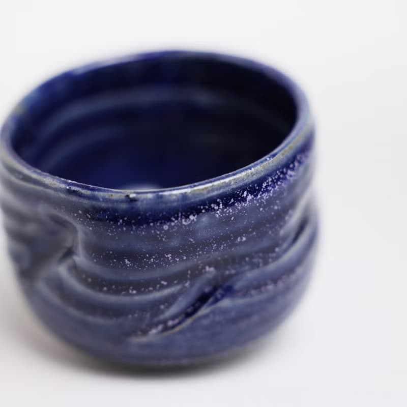 明芽窯 l 柴燒灰藍造型茶碗 藍 茶具 陶器 陶藝品 蒐藏品 H6