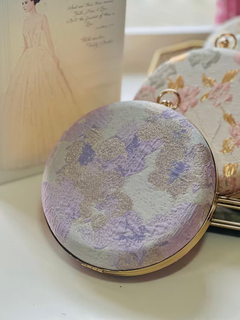 金箔粉紫小圓包 - 可手拿/斜揹/ 婚禮姊妹禮物