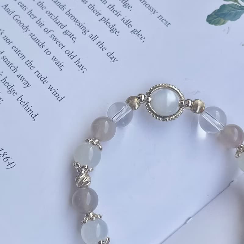 謐靜 月色真美 白月光石橙月光石系列14K包金水晶手鍊設計款