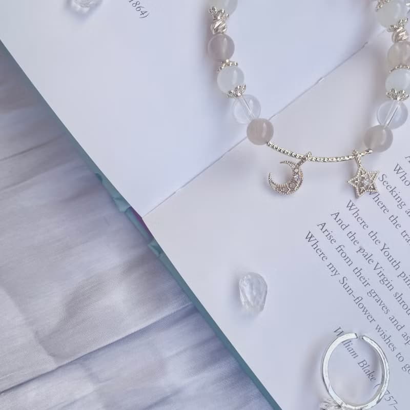 謐靜 月色真美 白月光石橙月光石系列14K包金水晶手鍊設計款