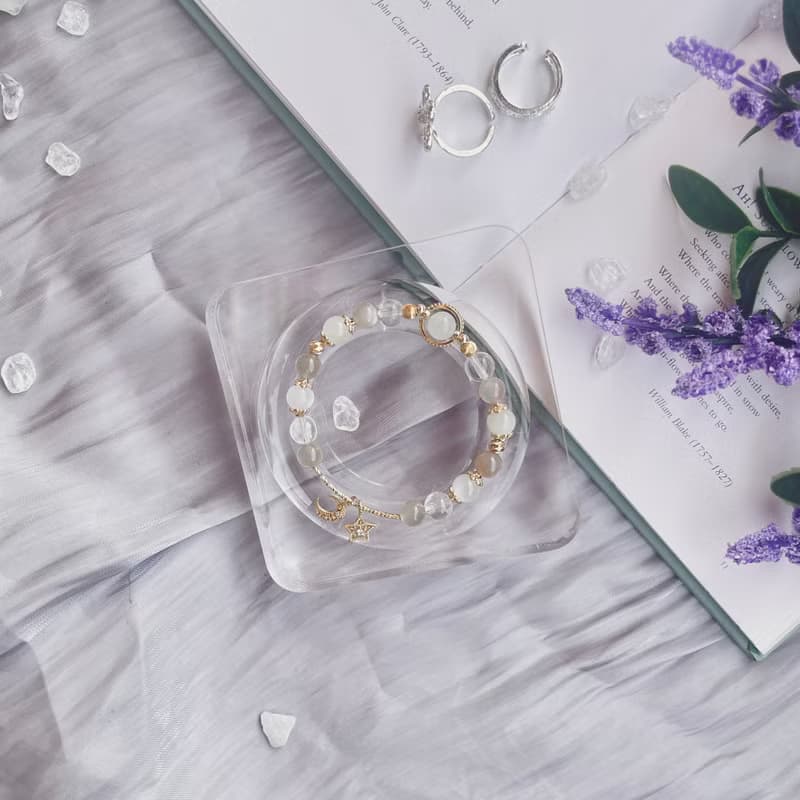 謐靜 月色真美 白月光石橙月光石系列14K包金水晶手鍊設計款