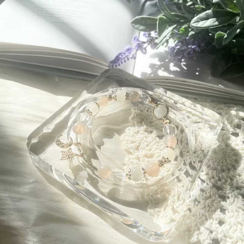 謐靜 月色真美 白月光石橙月光石系列14K包金水晶手鍊設計款