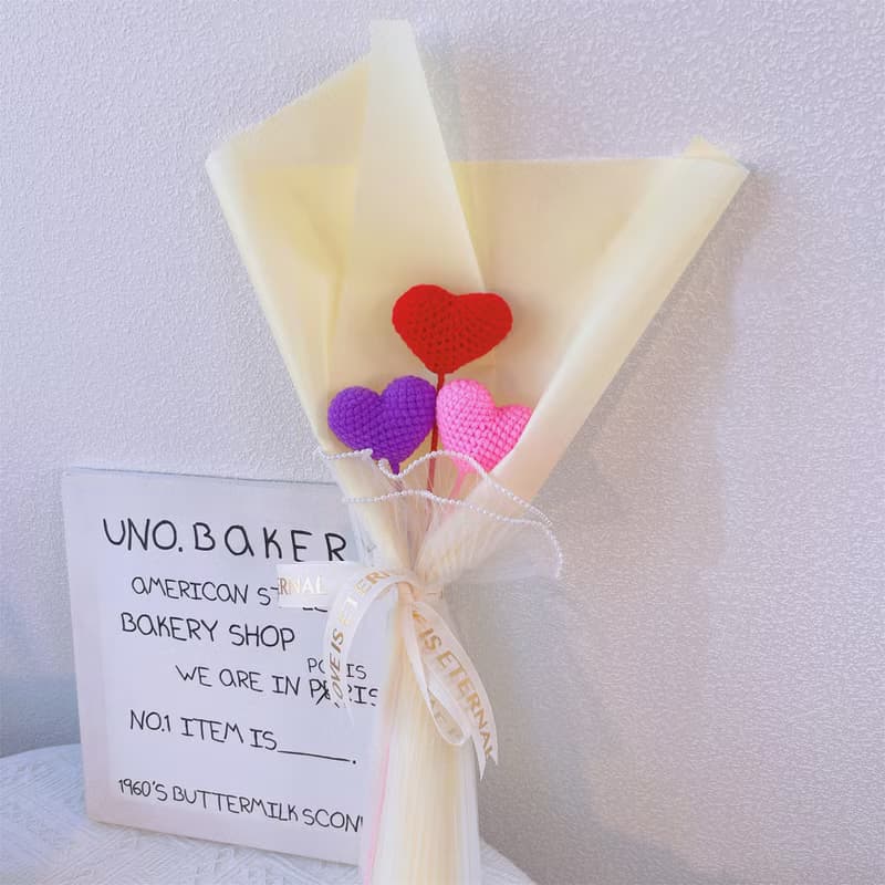 手工編織心形包裹花束