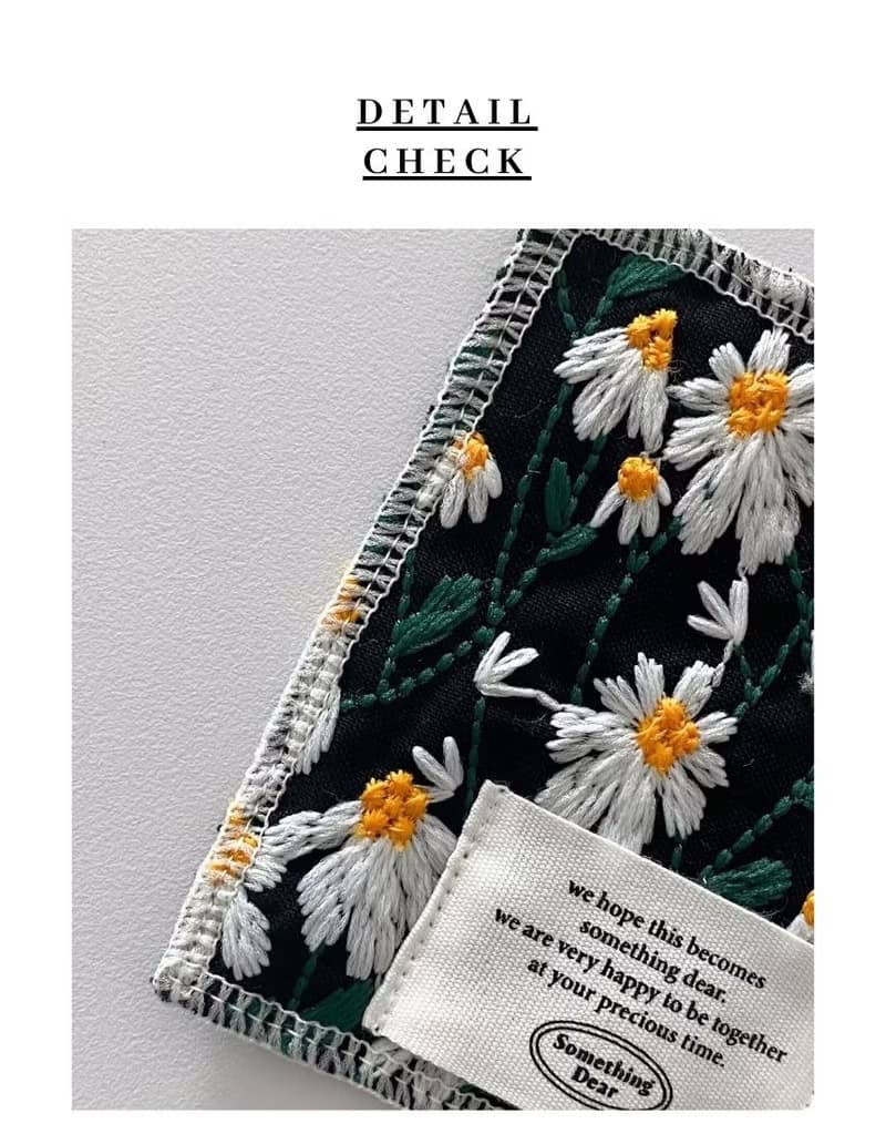 Embroidered Floral Cotton Coaster – Double-sided | Beige / Black