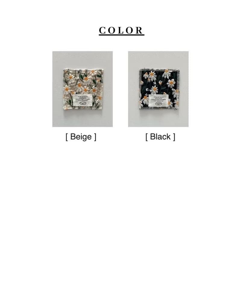 Embroidered Floral Cotton Coaster – Double-sided | Beige / Black
