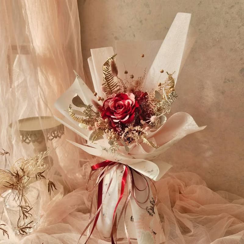 夢境迷霧紅玫瑰花束 永生花束 情人節花束 七夕 雙色拼接玫瑰