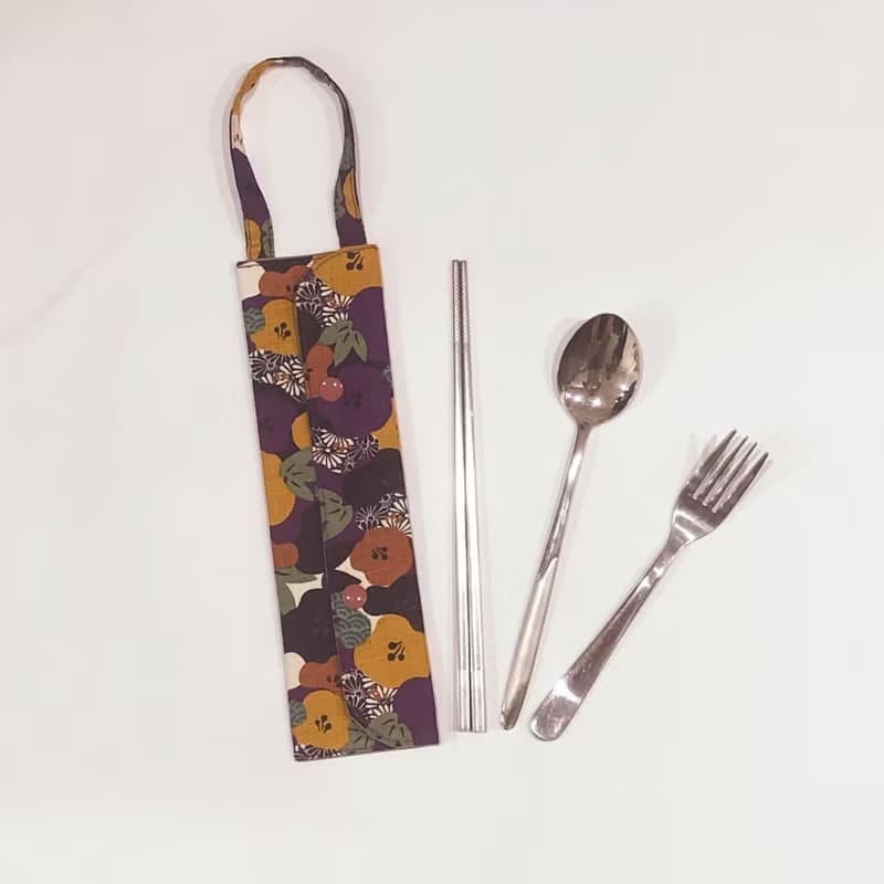 提把環保餐具套- 深紫花簇