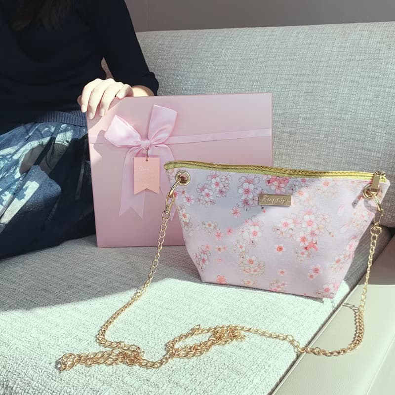 櫻花粉紫可調節長短鏈條帆布斜背包/餃子包/單肩包