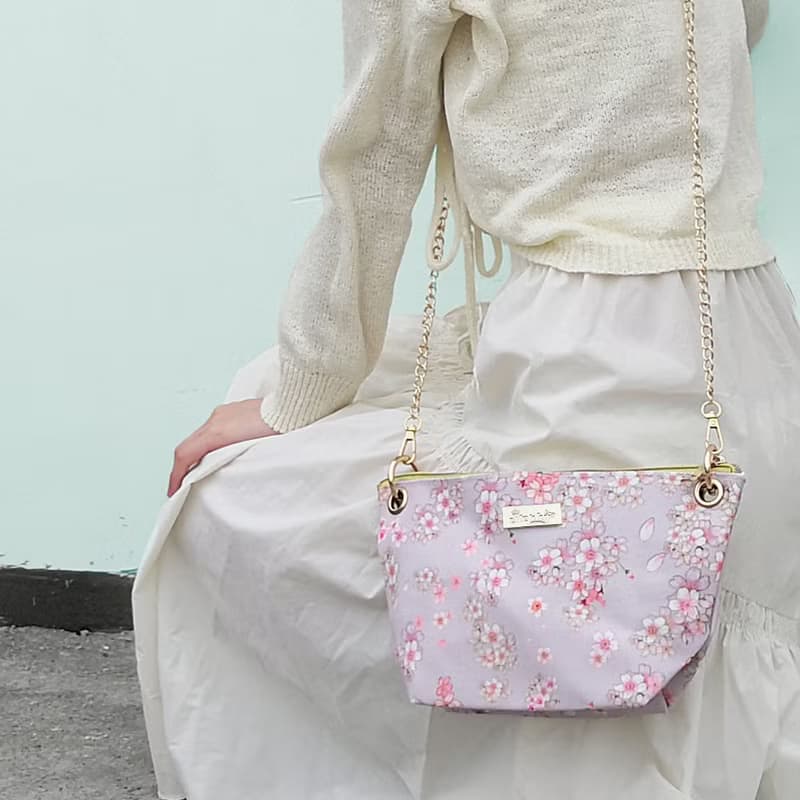 櫻花粉紫可調節長短鏈條帆布斜背包/餃子包/單肩包
