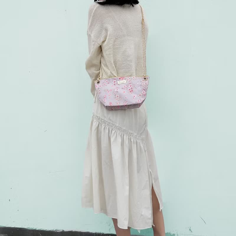櫻花粉紫可調節長短鏈條帆布斜背包/餃子包/單肩包