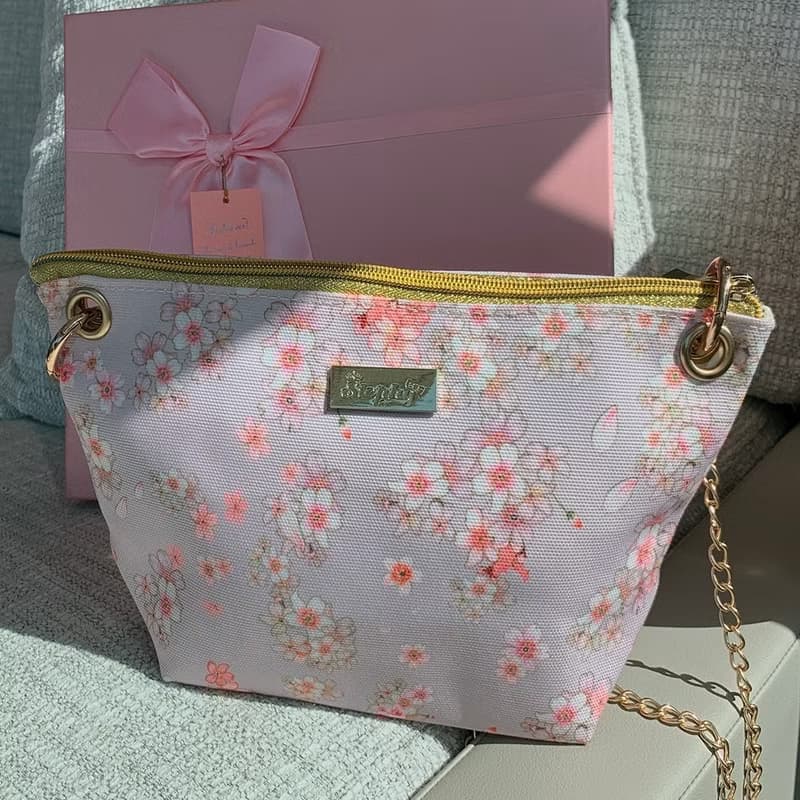 櫻花粉紫可調節長短鏈條帆布斜背包/餃子包/單肩包