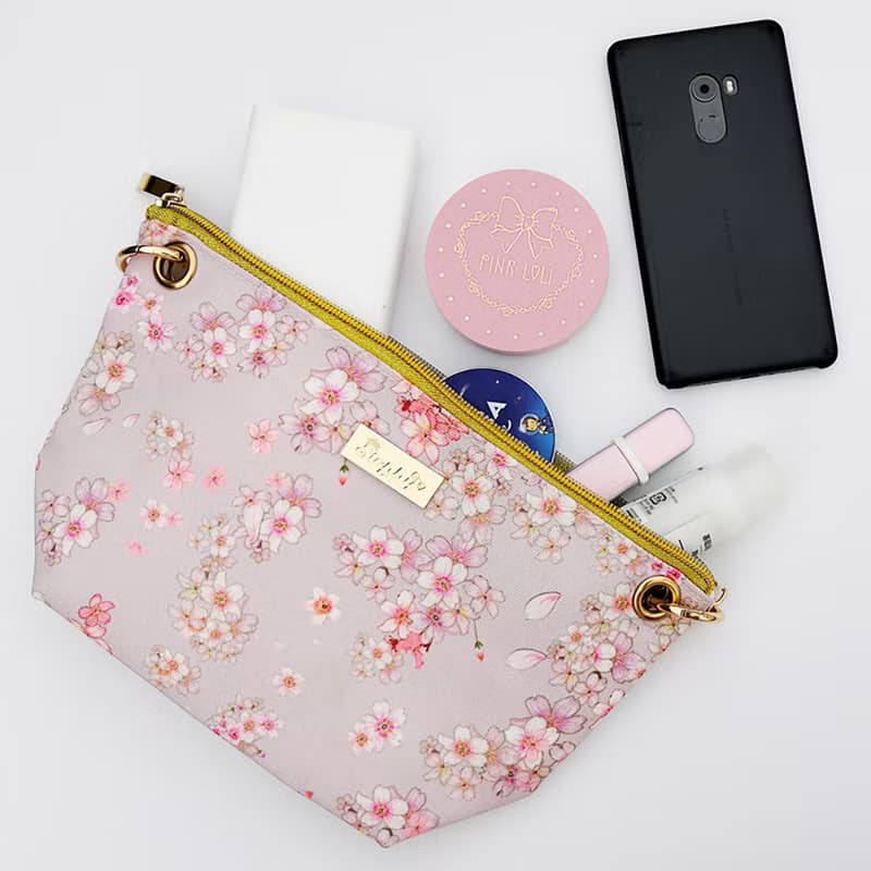 櫻花粉紫可調節長短鏈條帆布斜背包/餃子包/單肩包