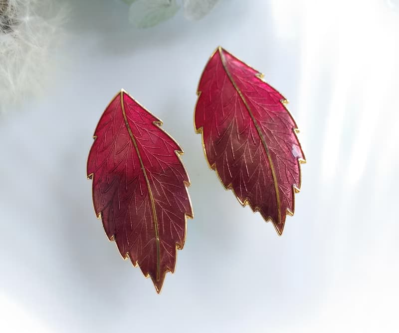 Vintage Jewelry 西洋古董飾品 紅色調 葉子 針式耳環