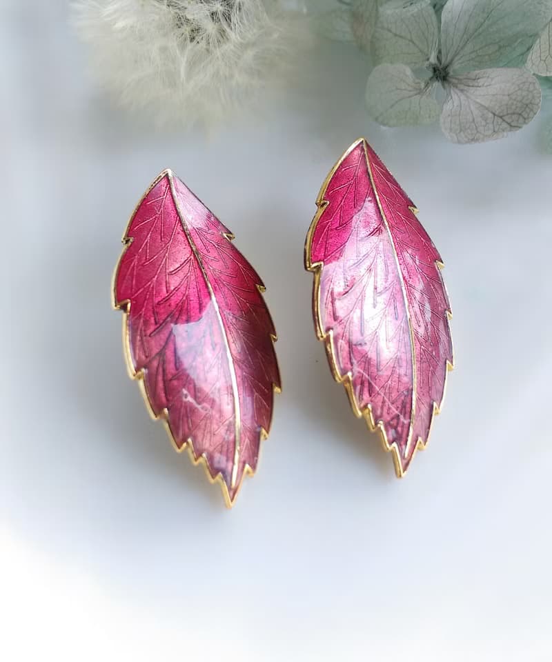 Vintage Jewelry 西洋古董飾品 紅色調 葉子 針式耳環