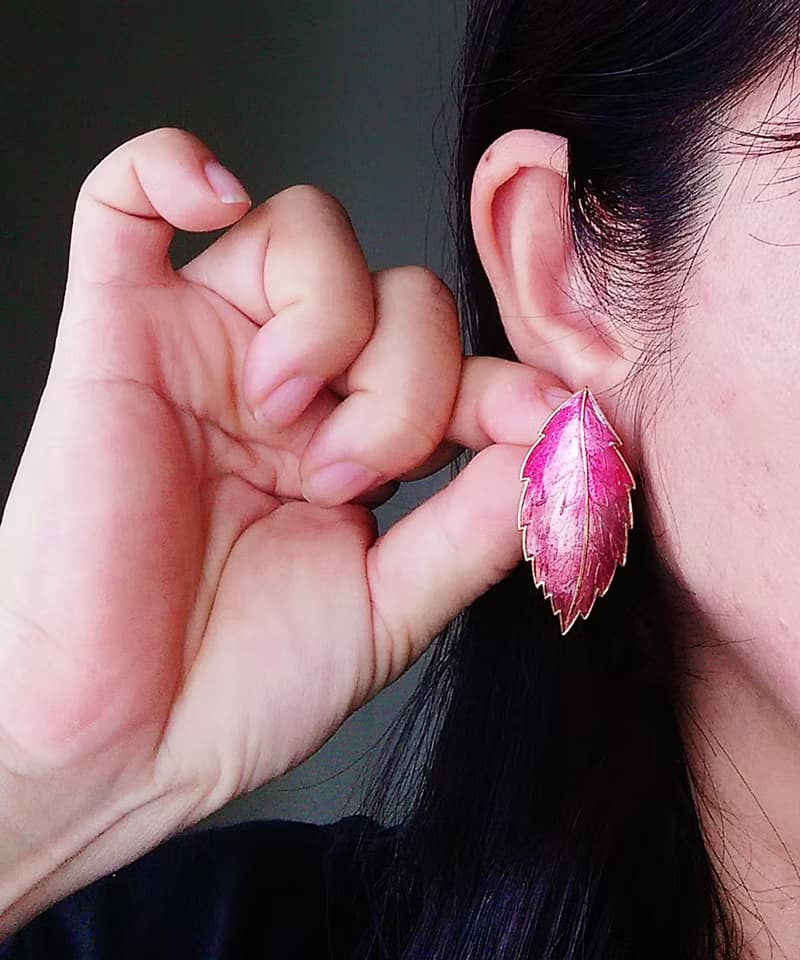 Vintage Jewelry 西洋古董飾品 紅色調 葉子 針式耳環