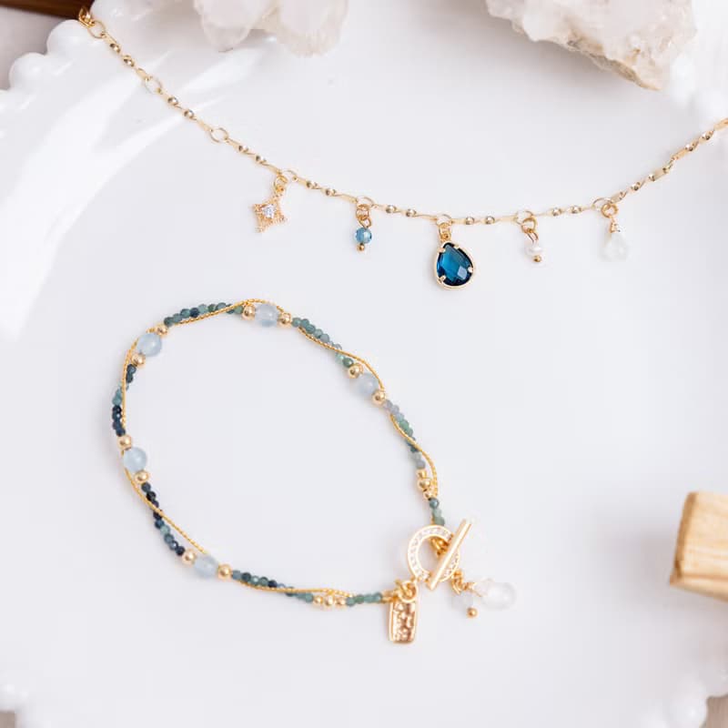 正能量 x 海藍寶 藍碧璽 月光石 鋯石【牽牛花 • 短暫的愛】手鍊