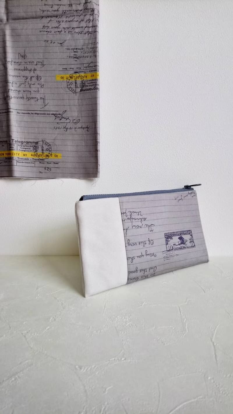 【FAW/萬用長夾(中)】手寫一封信 灰 日本帆布法國銀蔥 內有隔層