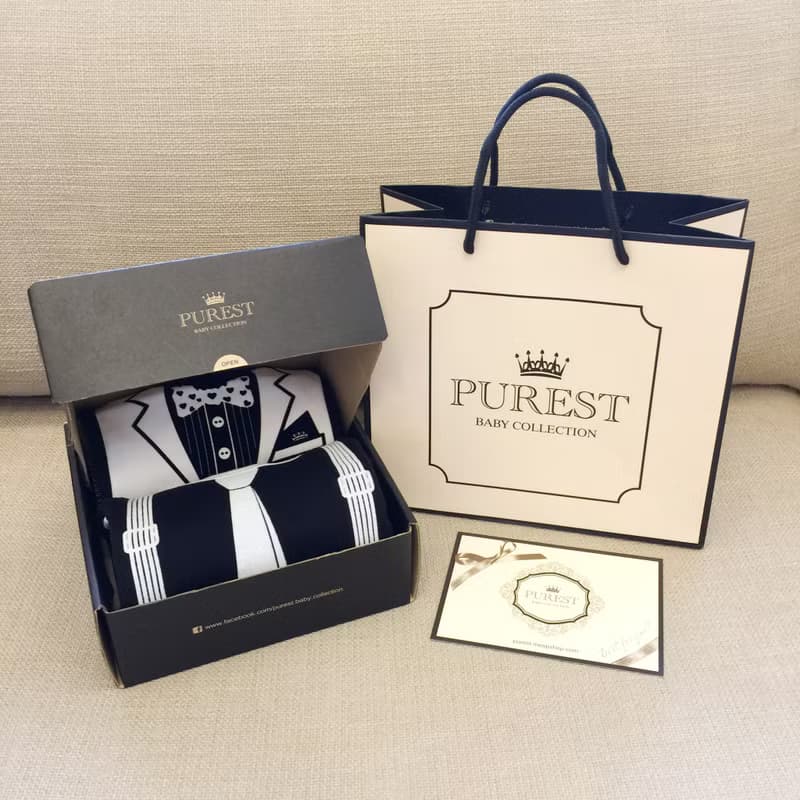 PUREST 小紳士 長袖領帶衣+西裝兜 寶寶彌月 嬰兒 新生兒禮盒組