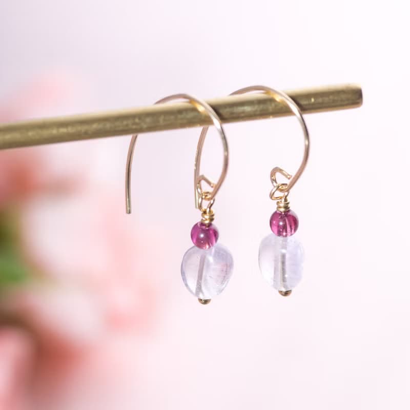 紫牙烏薰衣草紫水晶14KGF耳環 | 925純銀 | 天然水晶耳勾耳夾耳環